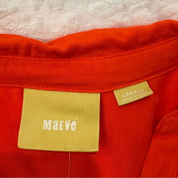 Maeve anthropologie red orange collared flowy button down top - Picture 3 of 7